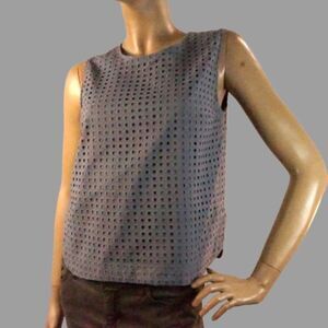 GAP Eyelet Tank Top Shirt Womens Size Small Gray Cotton Lined Zip Back